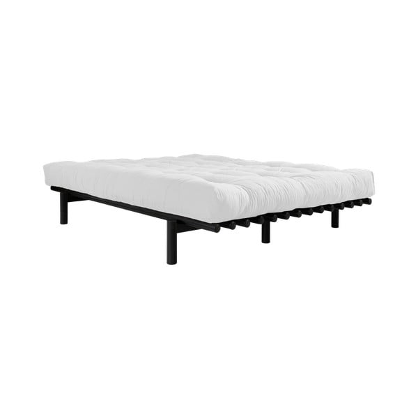 Bračni krevet od borovine s madracem Karup Design Pace Comfort Mat Crna / Prirodna, 160 x 200 cm
