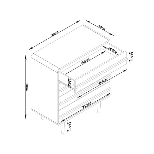 Crna visoka komoda u dekoru hrasta 80x88 cm Chantal - Støraa-image-3