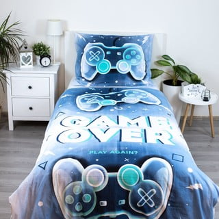 Bijela/plava pamučna dječja posteljina za krevet za jednu osobu 140x200 cm Game over  – Jerry Fabrics