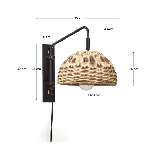 Crna/u prirodnoj boji zidna lampa ø 23 cm Damila – Kave Home-image-3