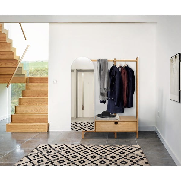 Element za hodnik od hrastovog drveta s ogledalom Woodman Tripod-image-1