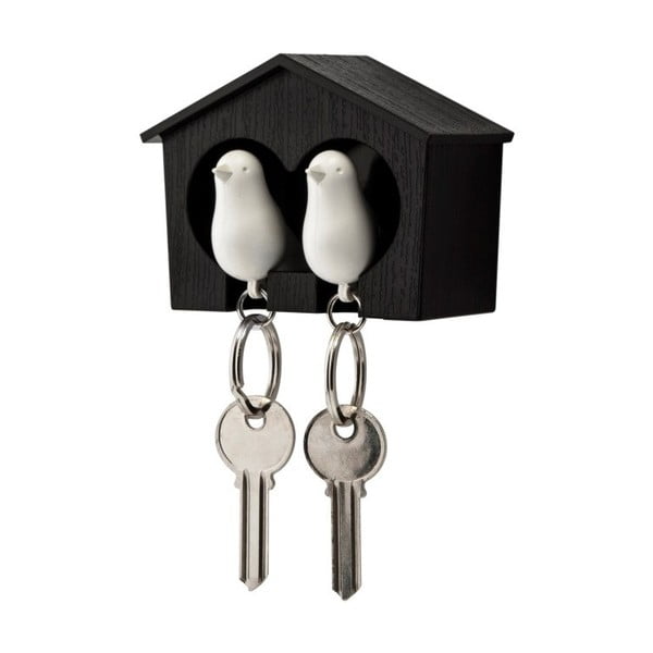 Smeđa vješalica za ključeve s dva bijela Qualy Duo Sparrow privjeska za ključeve