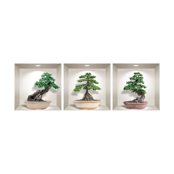 Set s 3 zidne 3D samoljepljive naljepnice Ambiance Ginseng Bonsai-image-2