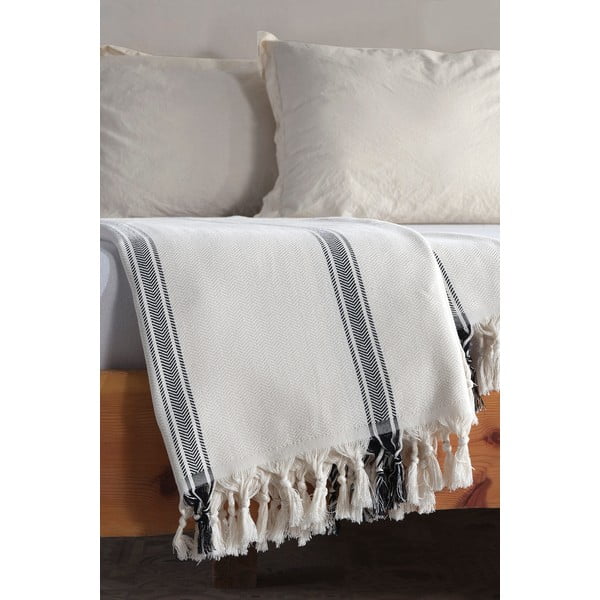 Bijelo-sivi pamučni prekrivač za bračni krevet 200x230 cm Lines - Mijolnir