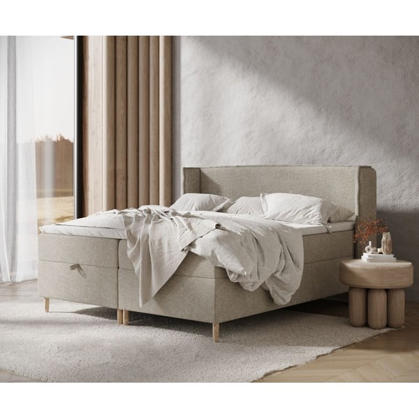 Svijetlo sivi boxspring krevet s prostorom za pohranu 160x200 cm Monpelli – Maison de Rêve-image-1