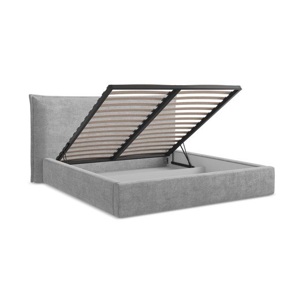 Svijetlo sivi tapecirani bračni krevet s prostorom za odlaganje s podnicom 160x200 cm Esala – Makamii-image-3