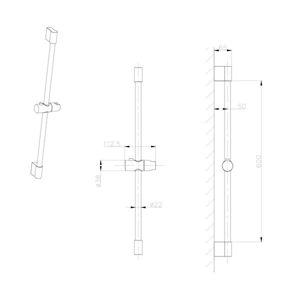 Mat crna zidna šipka za tuš od nehrđajućeg čelika s kliznim nosačem 71 cm – Sapho-image-1