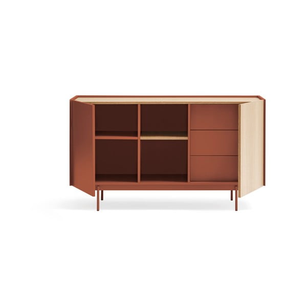 Ciglasta/u prirodnoj boji niska komoda u dekoru hrasta 130x78 cm Otto – Teulat-image-2