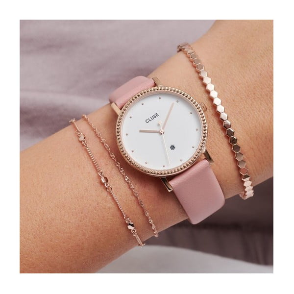 Ženski sat s ružičastim kožnim remenom Cluse Le Couronnement-image-4
