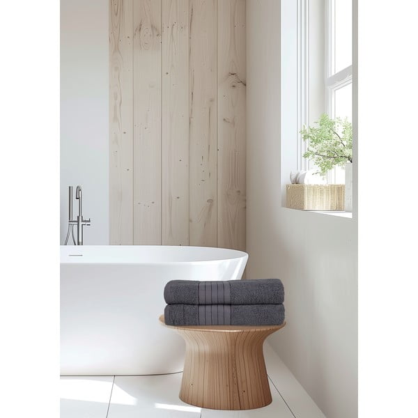 Antracitno sivi pamučni ručnici u setu 2 kom od frotira 70x140 cm – Good Morning-image-4