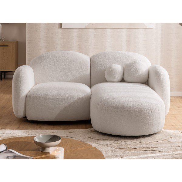 Krem kutna garnitura od bouclé tkanine (s desnim kutom/s ležaljkom) Orbit – Ropez-image-1