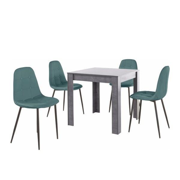 Set sivog blagovaonskog stola i 4 plave blagovaonske stolice Støraa Lori Lamar Duro