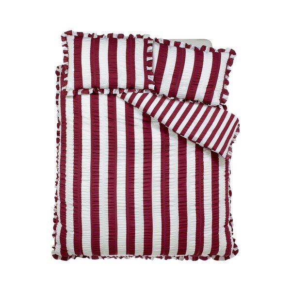Tamno ljubičasta posteljina za bračni krevet 200x200 cm Seersucker Frill Stripe – Catherine Lansfield