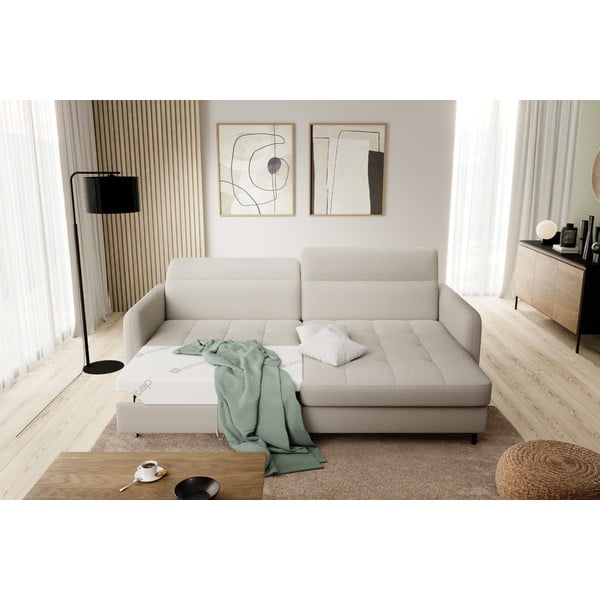 Bež sklopiva/s prostorom za odlaganje kutna garnitura od bouclé tkanine (s desnim kutom/s ležaljkom) Gomsi – ELTAP-image-1