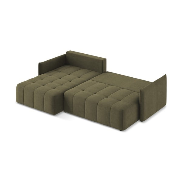 Kaki zelena sklopiva/s prostorom za odlaganje kutna garnitura (s lijevim kutom/s ležaljkom) Moku – Makamii-image-4