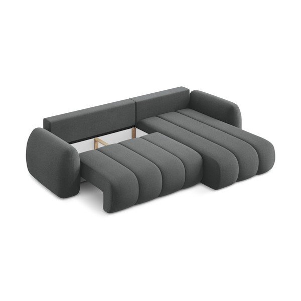 Tamno siva sklopiva/s prostorom za pohranu kutna garnitura od bouclé tkanine (s desnim kutom/s ležaljkom) Pele – Makamii-image-4