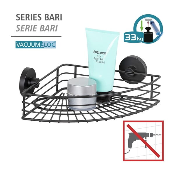 Crna kutna polica za kupaonicu Wenko Vacuum-Loc® Bari-image-4