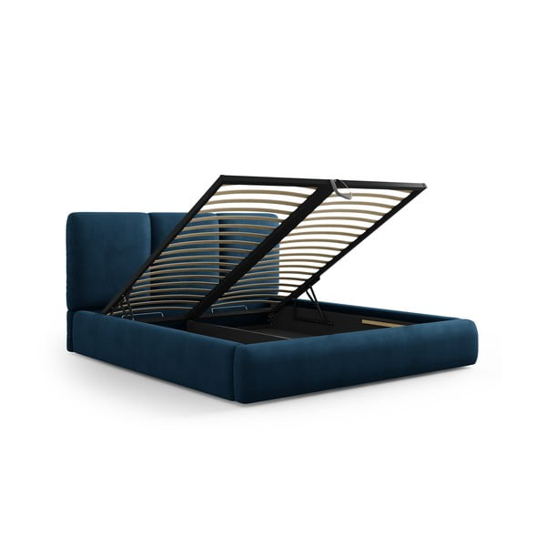Tamno plavi tapecirani bračni krevet s prostorom za pohranu s podnicom 140x200 cm Brody – Mazzini Beds-image-2