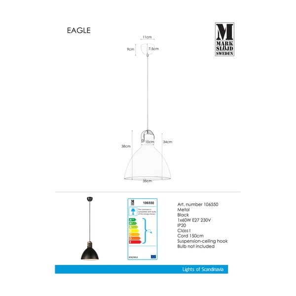 Crna viseća svjetiljka Markslöjd Eagle-image-1