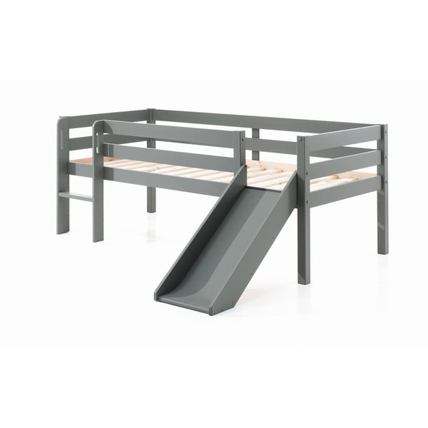 Sivi dječji podignuti krevet s toboganom Vipack Pino, 90 x 200 cm-image-2