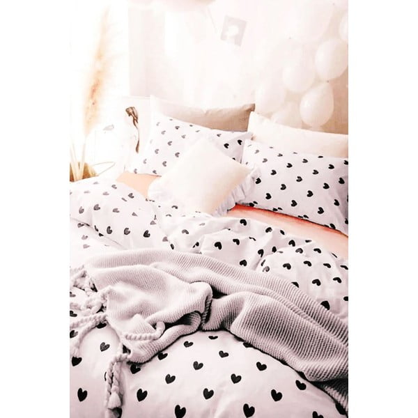 Bijela posteljina za krevet za jednu osobu/za produženi krevet od renforce pamuka s uključenom plahtom/3-dijelna 160x220 cm Mini Hearts – Mila Home-image-2