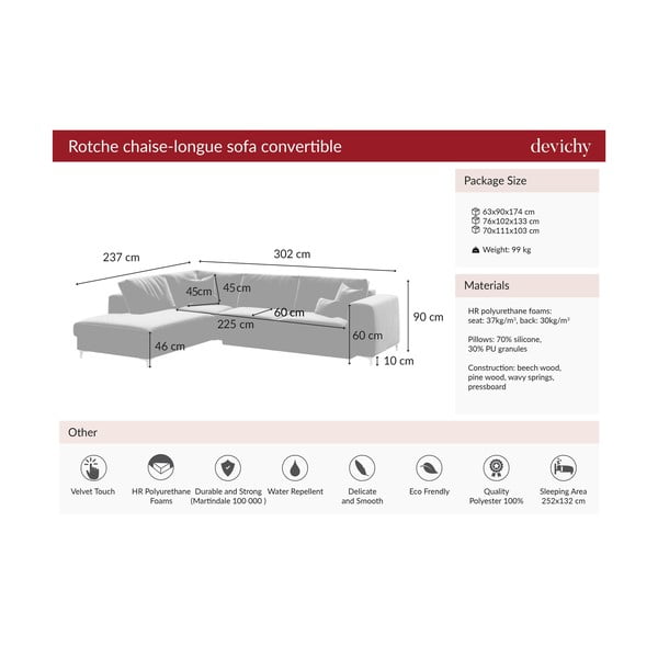 Tamnoružičasta baršunasta kutna garnitura na razvlačenje Devichy Rothe, lijevi kut-image-3