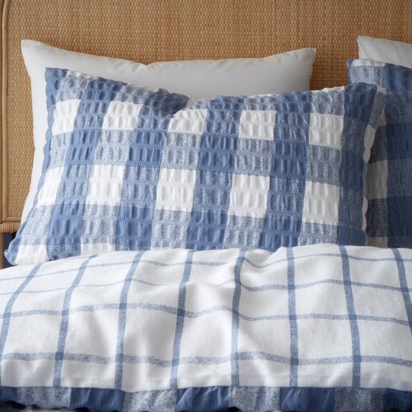 Plava flanelska posteljina za bračni krevet 200x200 cm Gingham Check – Catherine Lansfield-image-3
