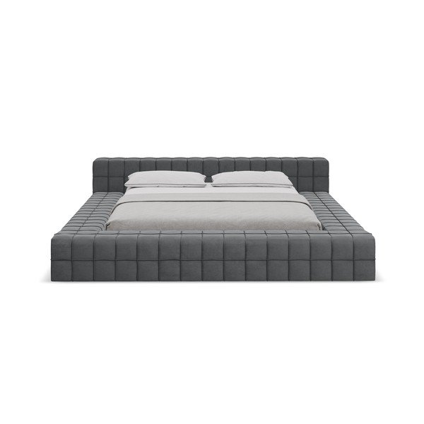 Tamno sivi tapecirani bračni krevet s podnicom 160x200 cm Akela – Makamii-image-2