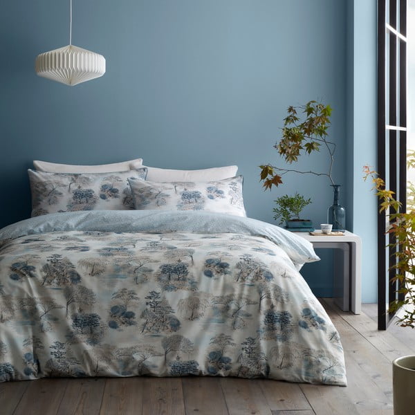 Plava/siva pamučna posteljina za bračni krevet 200x200 cm Japanese Garden – RHS