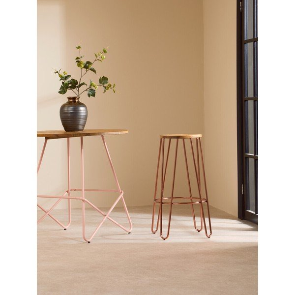 Barska stolica od čvrstog brijesta u prirodnoj boji/ružičasto zlatna (visine sjedala 75 cm) District – Premier Housewares-image-3