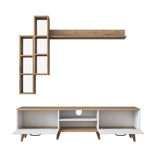 Bijelo/natur TV stol u dekoru oraha 180x48 cm Veronica - Kalune Design-image-2