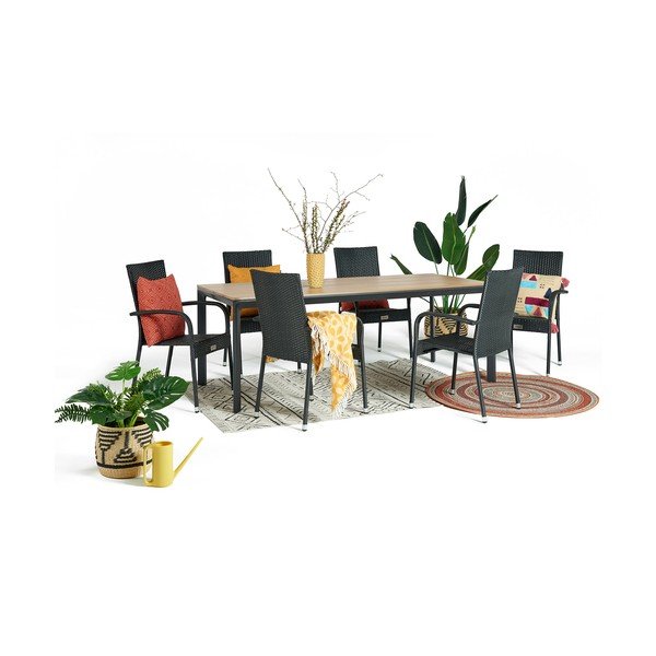 Vrtni blagovaonski set za 6 osoba s crnim stolicama Paris i stolom Thor, 210 x 90 cm-image-2