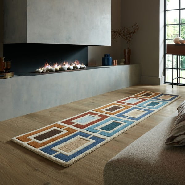 Plava/narančasta ručno rađena vunena staza 60x230 cm Retro Blocks – Flair Rugs-image-1
