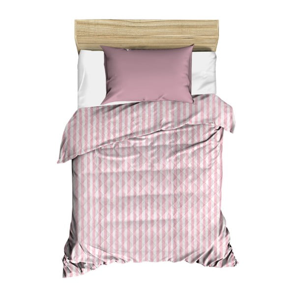 Ružičasto-bijeli prošiveni prekrivač Stripes, 160 x 230 cm
