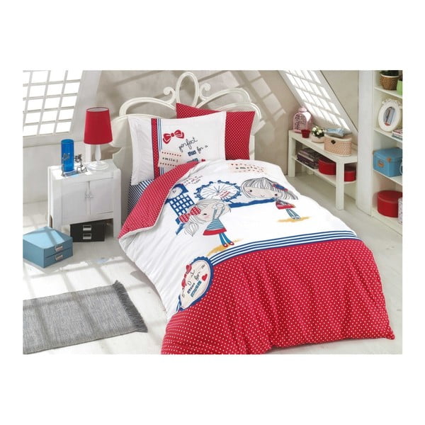 Pamučna posteljina od poplina s plahtom za krevet za jednu osobu Patty, 160 x 220 cm