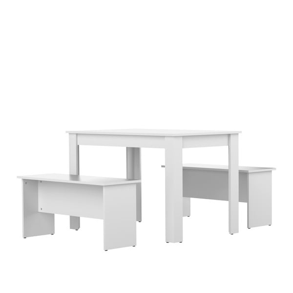 Bijeli stol za blagovanje s 2 TemaHome Nice klupe