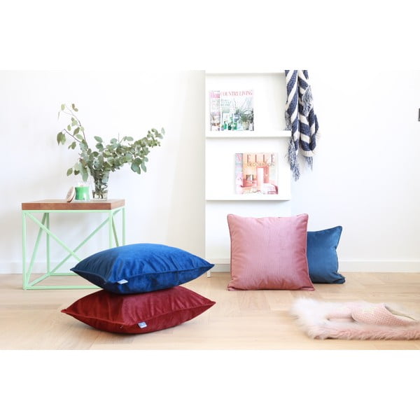 Plava prevlaka na jastuku s baršunastom površinom provjere traperice, 50 x 50 cm-image-1