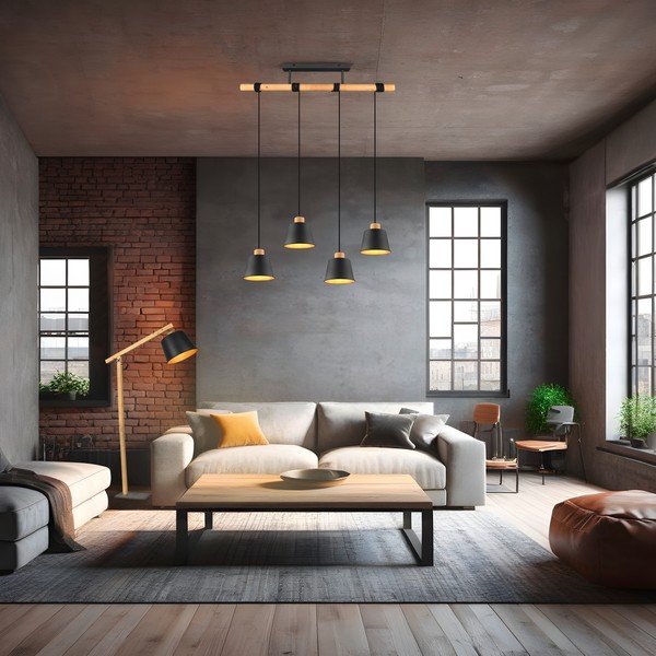 Crna/u prirodnoj boji viseća svjetiljka s metalnim sjenilom ø 18 cm Harris – Trio-image-1