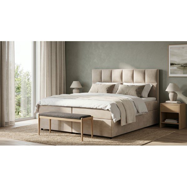Bež boxspring krevet s prostorom za odlaganje 140x200 cm Flip – Ropez-image-1