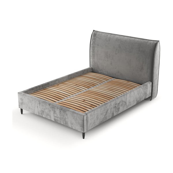 Sivi tapecirani bračni krevet s prostorom za pohranu s podnicom 180x200 cm Shell – Maison de Rêve-image-3