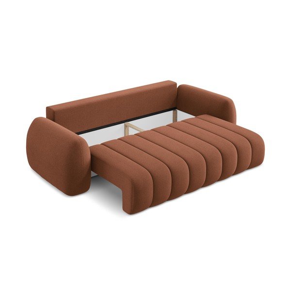 Sklopiva/s prostorom za pohranu sofa od bouclé tkanine boja terakote 266 cm Pele – Makamii-image-3
