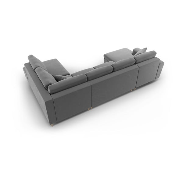 Svijetlo siva baršunasti sklopiva/s prostorom za odlaganje kutna garnitura (s desnim kutom/u obliku slova "U") Kyoto – Cosmopolitan Design-image-4