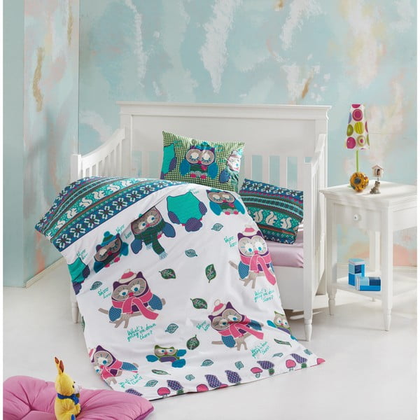 Set pamučne dječje posteljine s plahtama Nazenin Home Owly, 100 x 150 cm