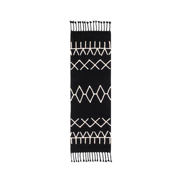 Crna periva/ručno rađena staza od mješavine pamuka 80x230 cm Bereber Black – Lorena Canals