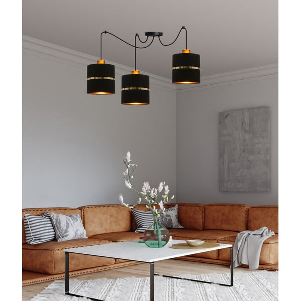 Crna viseća svjetiljka s tekstilnim sjenilom ø 15 cm Assam – Candellux Lighting-image-1