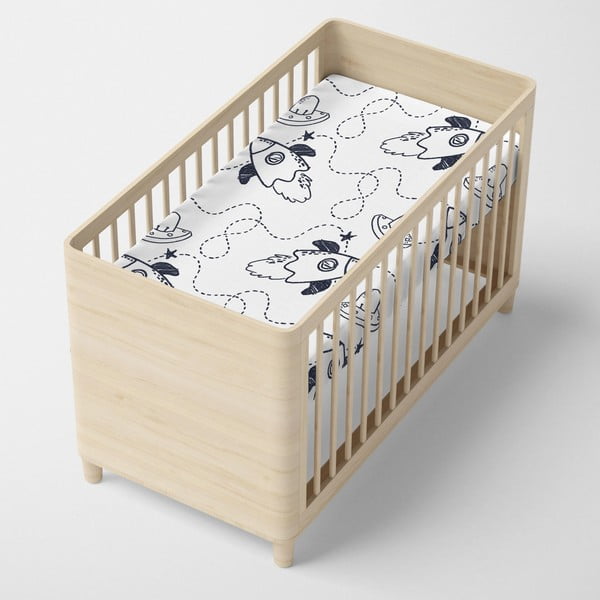 Crno-bijela pamučna plahta s gumicom Mr. Fox Starspace, 70 x 140 cm-image-3