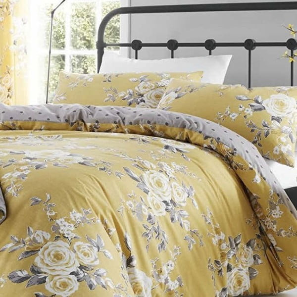 Žuta posteljina sa cvjetnim uzorkom Catherine Lansfield, 135 x 200 cm-image-1