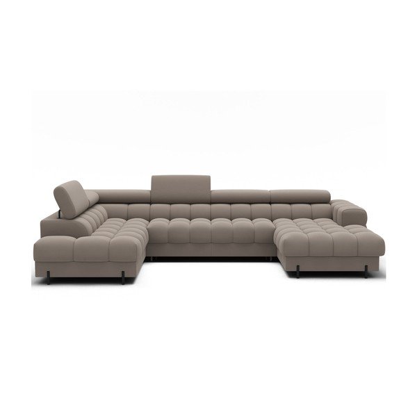 Svjetlo smeđa baršunasti sklopiva kutna garnitura (s lijevim kutom/u obliku slova "U") Feraria – ELTAP