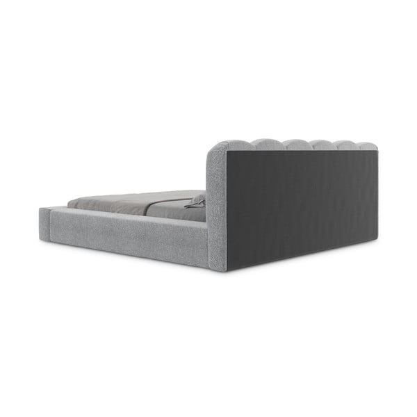 Sivi tapecirani bračni krevet s prostorom za odlaganje s podnicom 140x200 cm Mano – Makamii-image-4
