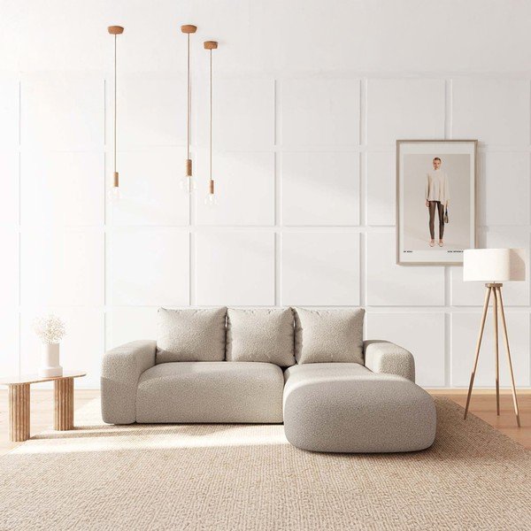 Bež kutna garnitura od bouclé tkanine (s desnim kutom/s ležaljkom) Monce – Rodier-image-1